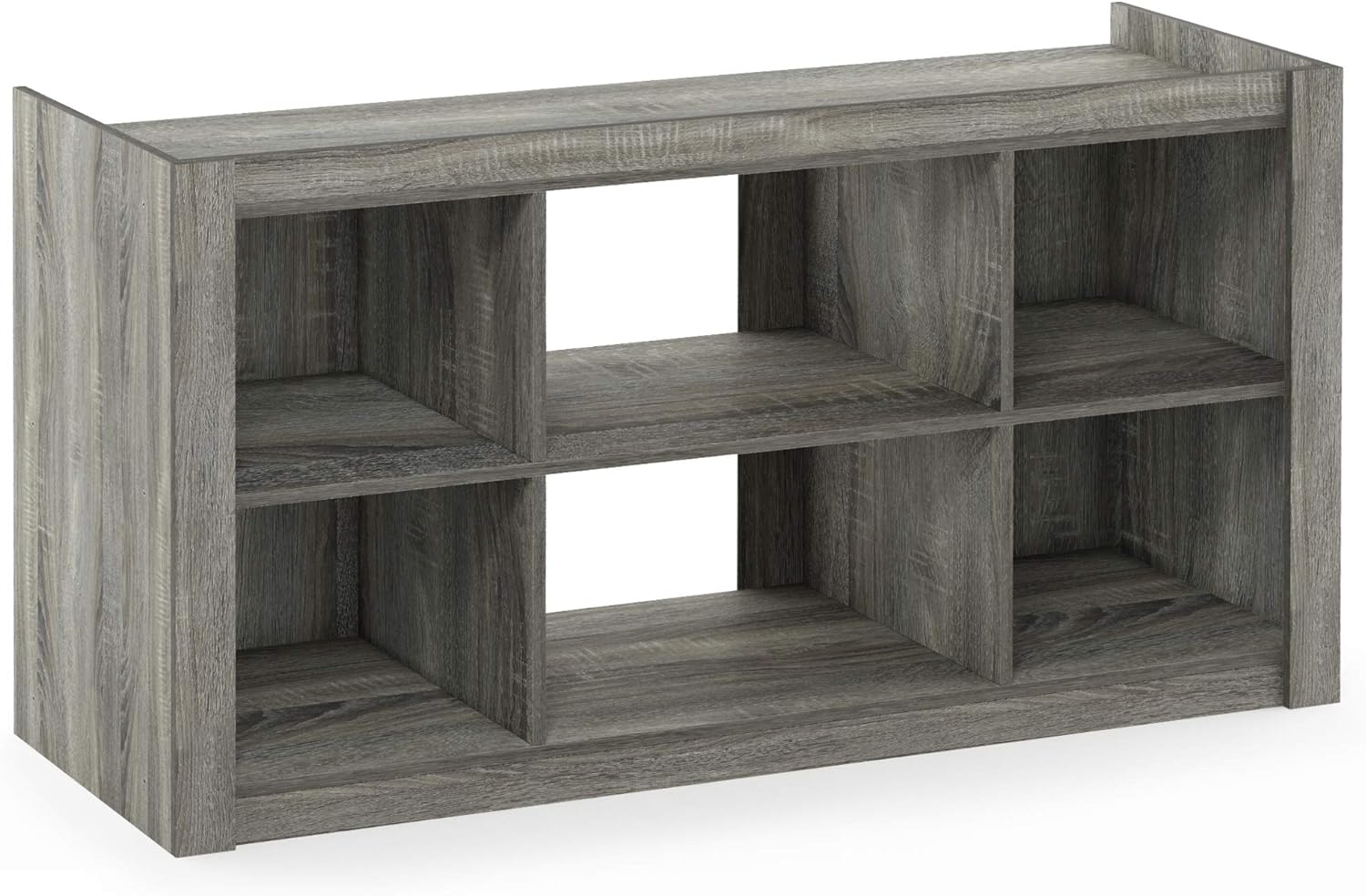 3x2 Cube Storage Bookcase Organizer with Bins, French Oak Grey/Black