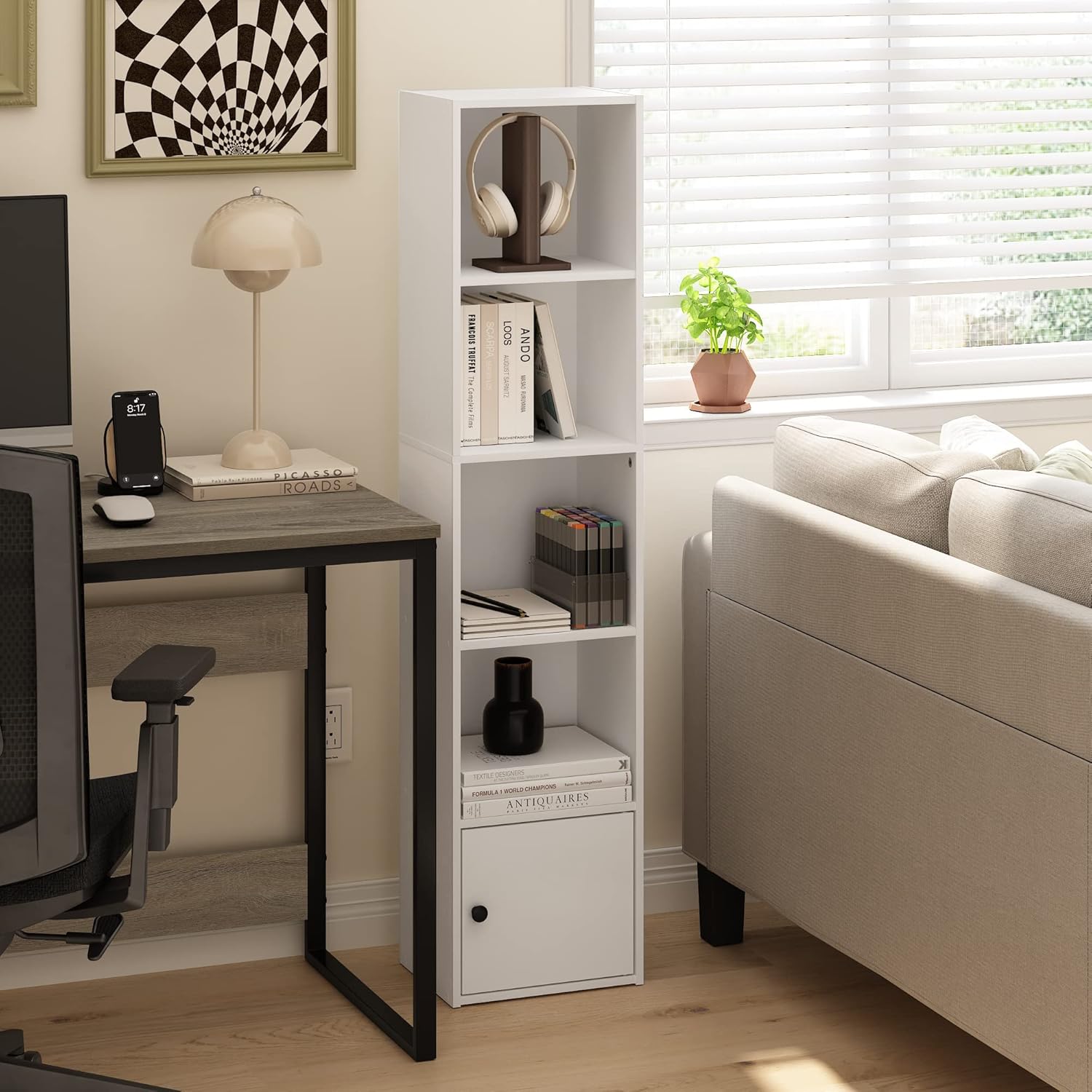 5-Cube Bookshelf, White, Reversible Bookcase for Living Room, Bedroom, Home Office