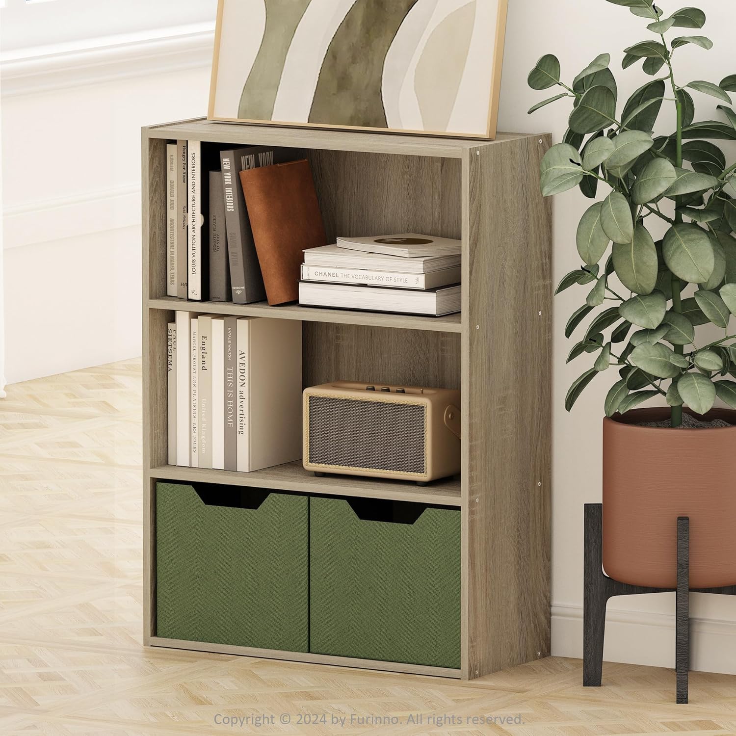 5-Cube Closed Back Bookshelf, Extra Thick Frame, Dark Oak, Storage Organizer