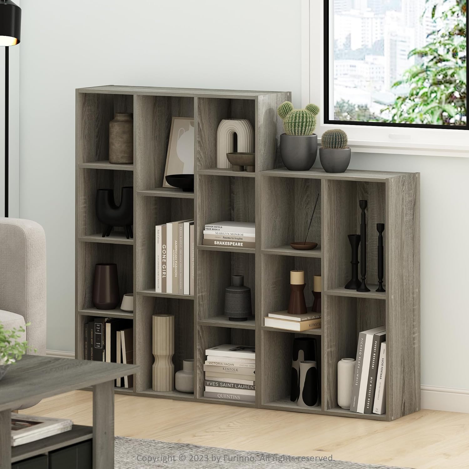 7-Cube Bookshelf, White, Bookcase for Living Room, Bedroom, Home Office