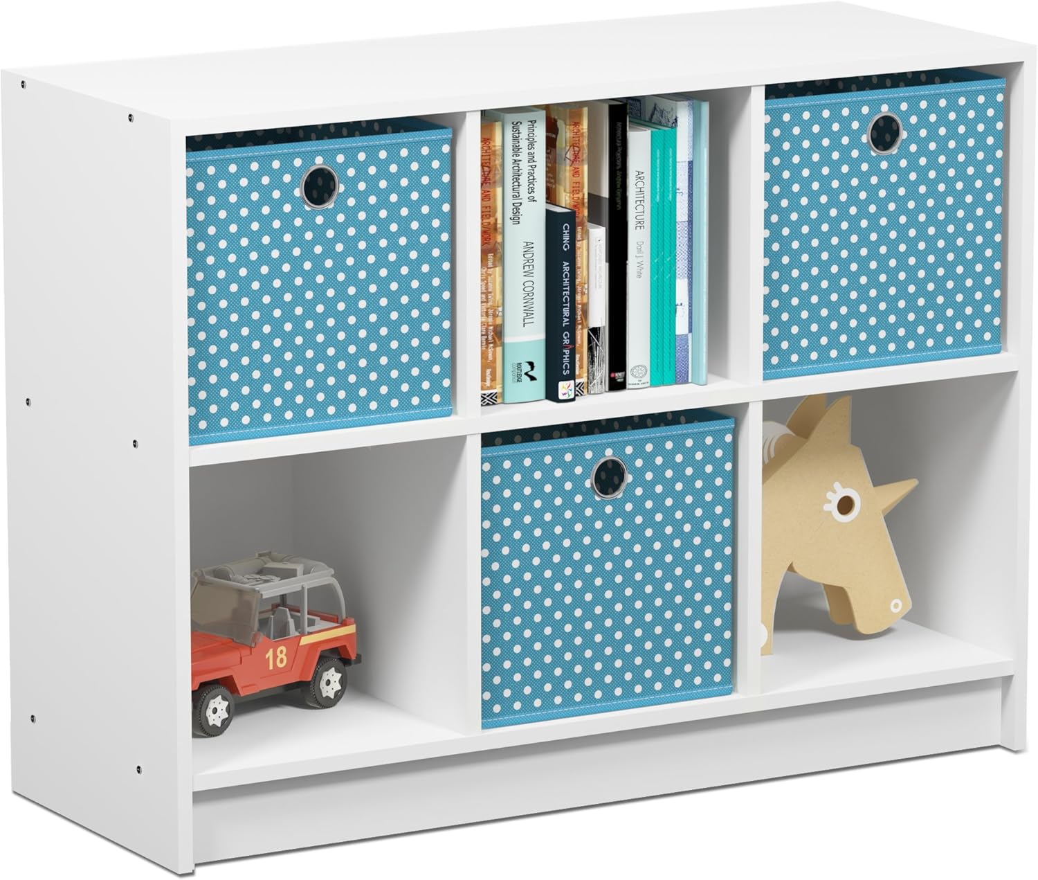 3x2 Cube Storage Bookcase Organizer with Bins, White/Black