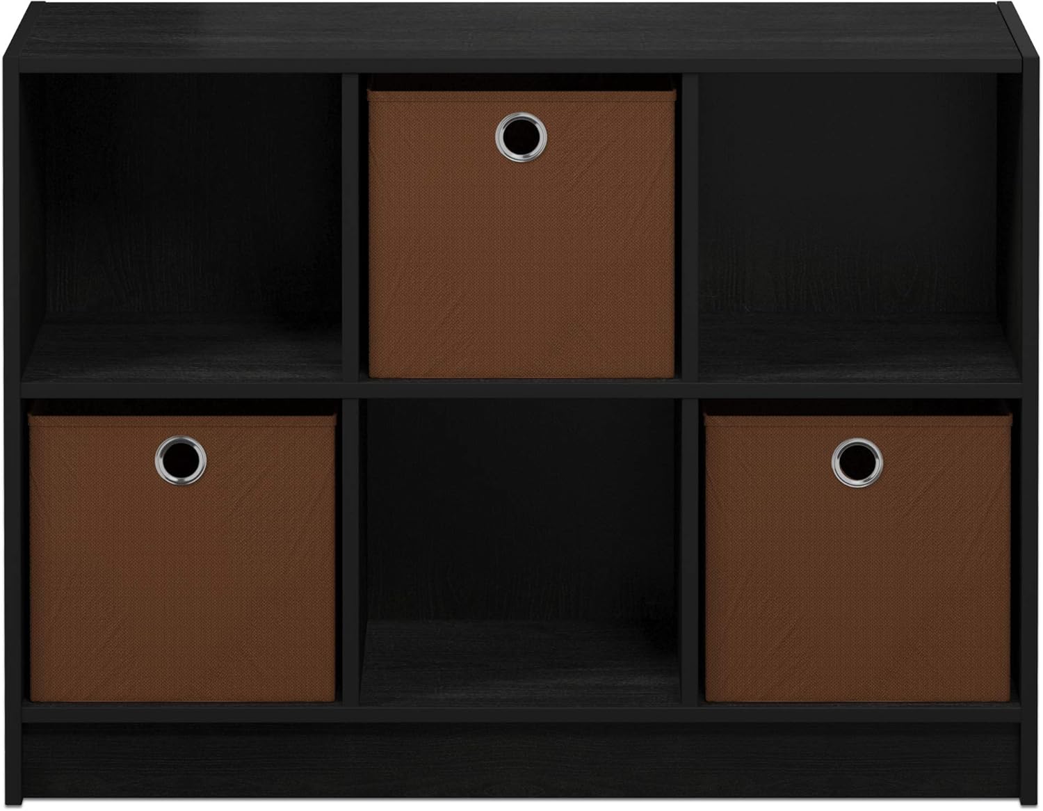 3x2 Cube Storage Bookcase Organizer with Bins, French Oak Grey/Black