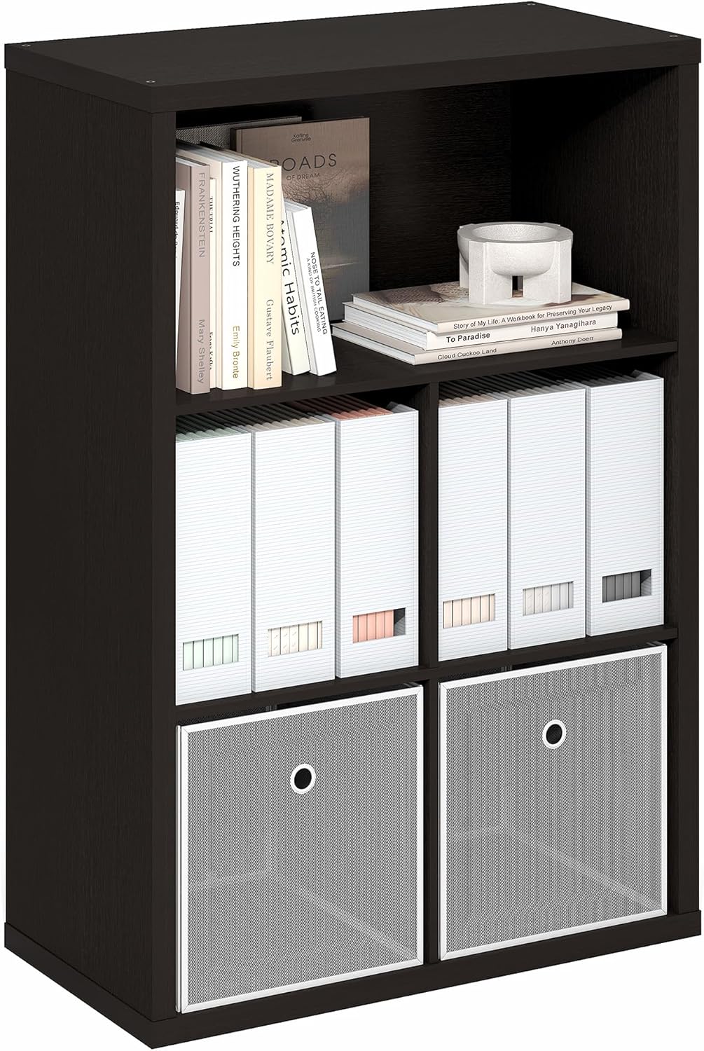 5-Cube Closed Back Bookshelf, Extra Thick Frame, Dark Oak, Storage Organizer