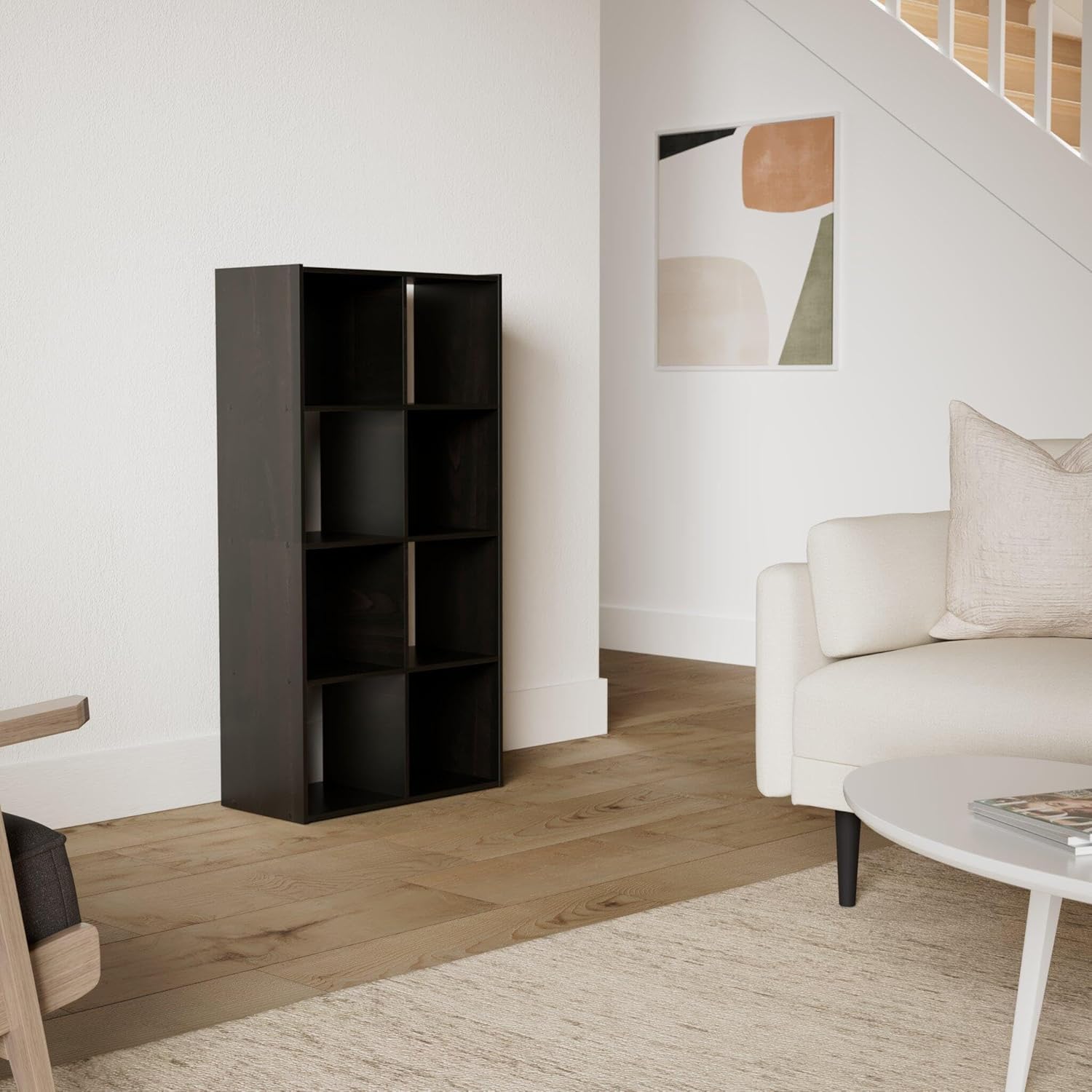 3x2 Cube Storage Bookcase Organizer with Bins, French Oak Grey/Black