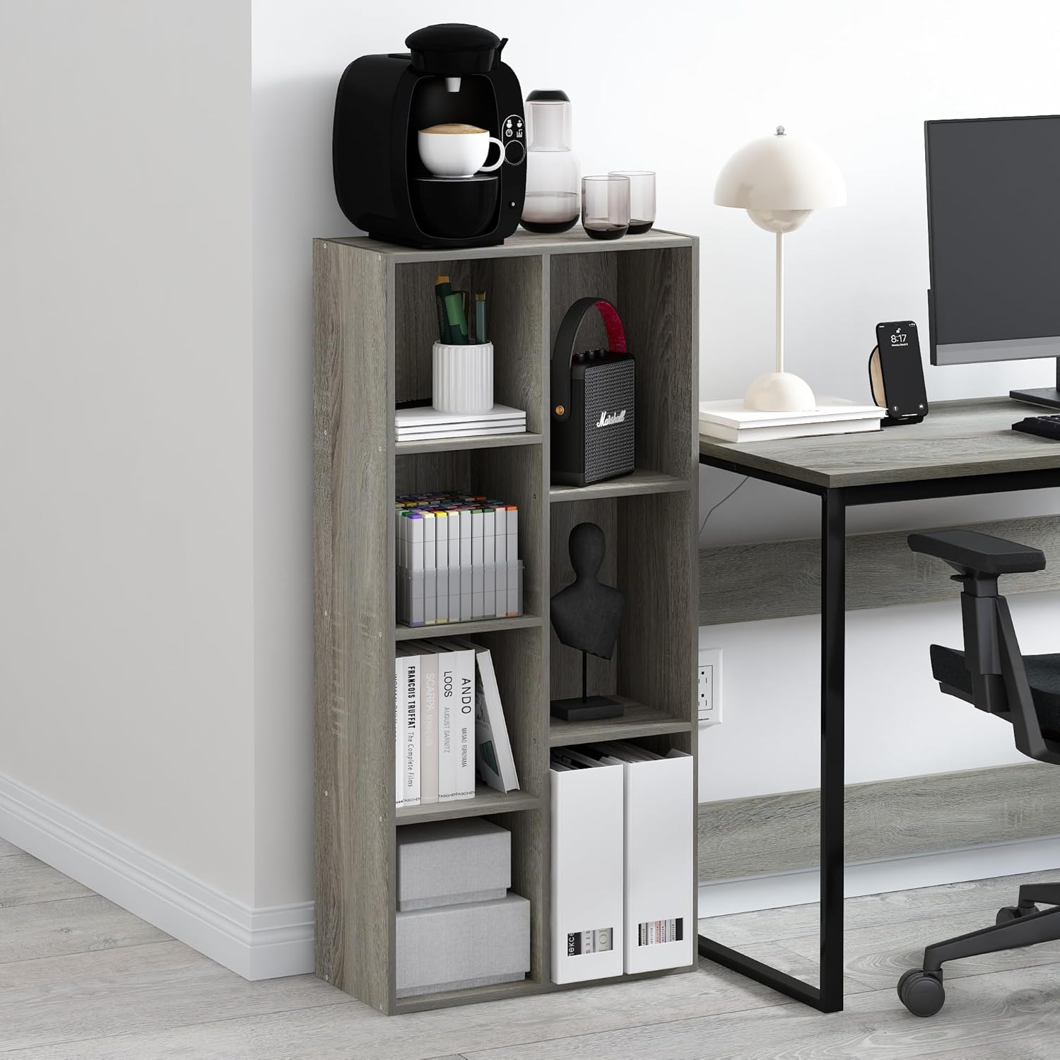 7-Cube Bookshelf, White, Bookcase for Living Room, Bedroom, Home Office
