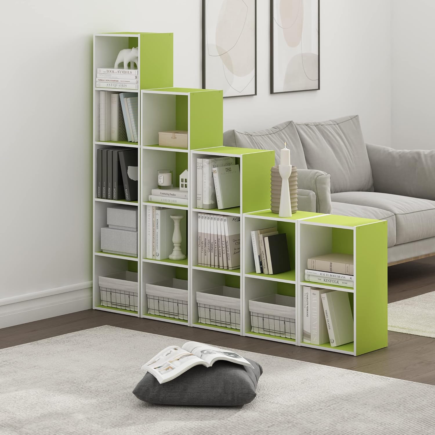 7-Cube Bookshelf, White, Bookcase for Living Room, Bedroom, Home Office