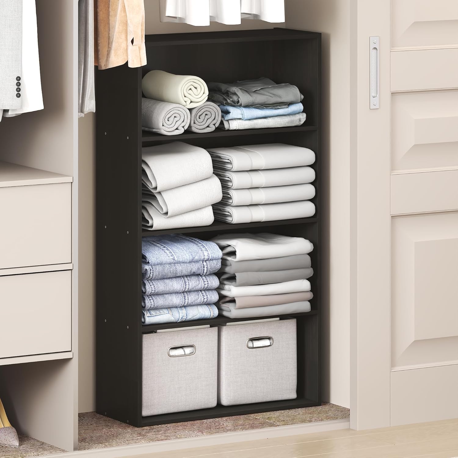 5-Cube Reversible Closet Shelf Organizer, White, Storage for Bedroom or Closet