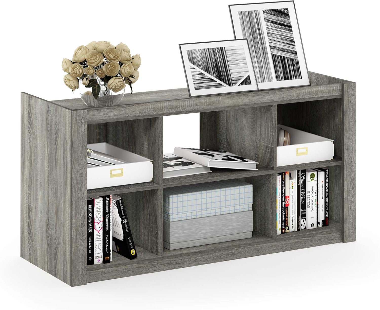 3x2 Cube Storage Bookcase Organizer with Bins, White/Black