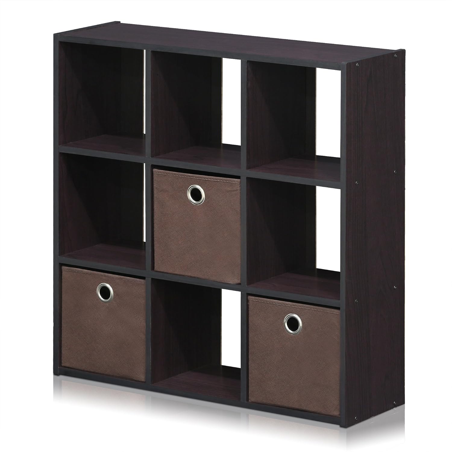 3x2 Cube Storage Bookcase Organizer with Bins, French Oak Grey/Black