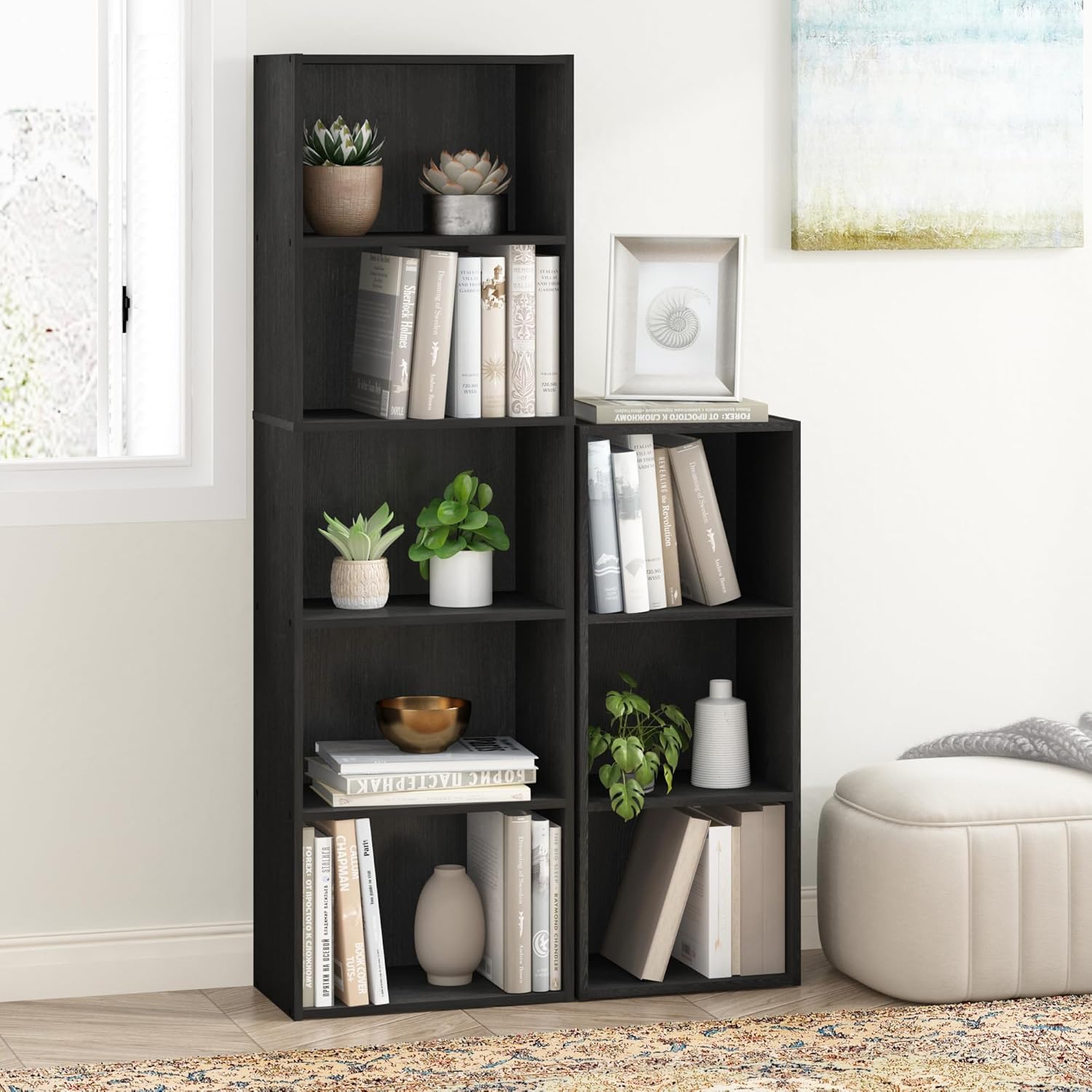 7-Cube Bookshelf, White, Bookcase for Living Room, Bedroom, Home Office