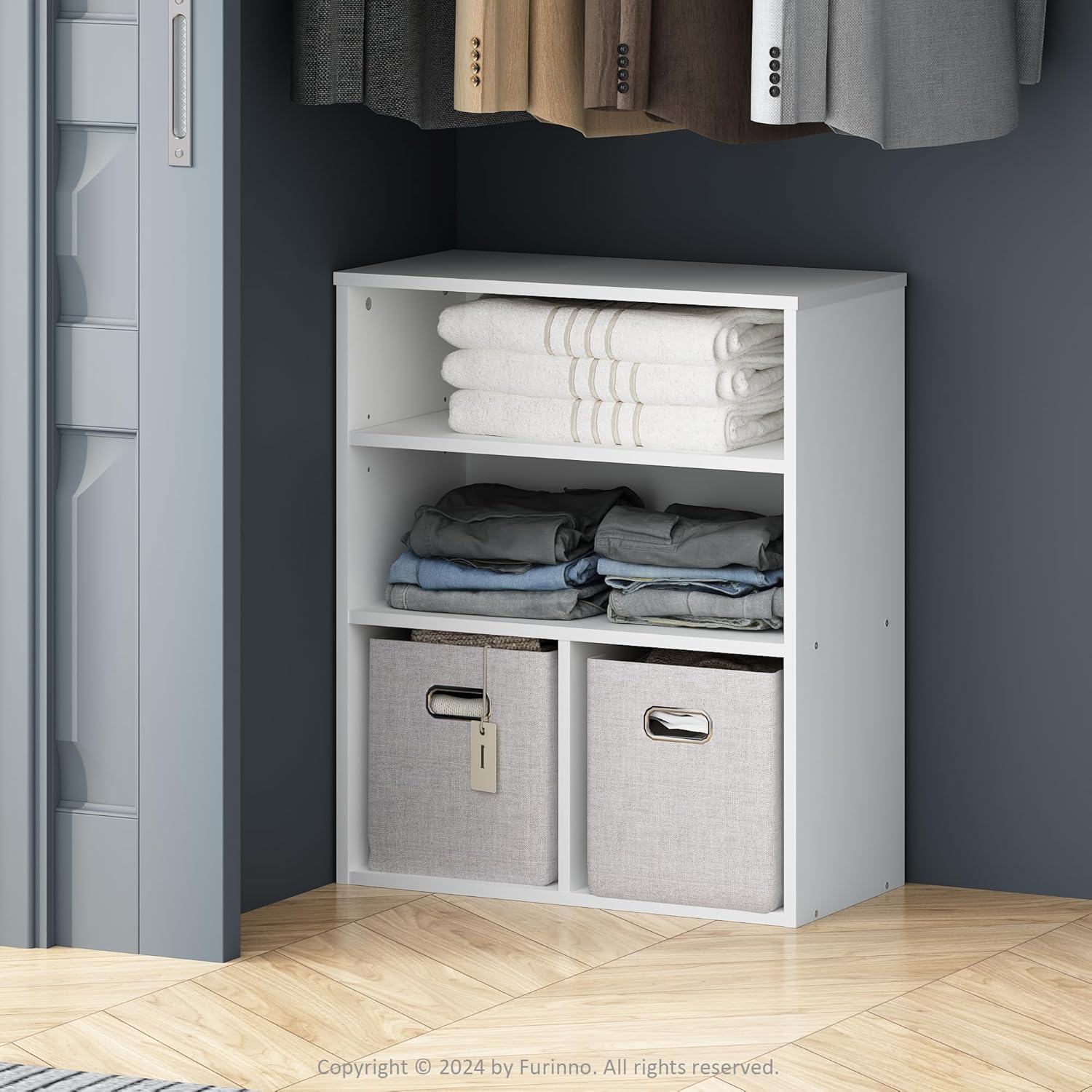 5-Cube Reversible Closet Shelf Organizer, White, Storage for Bedroom or Closet