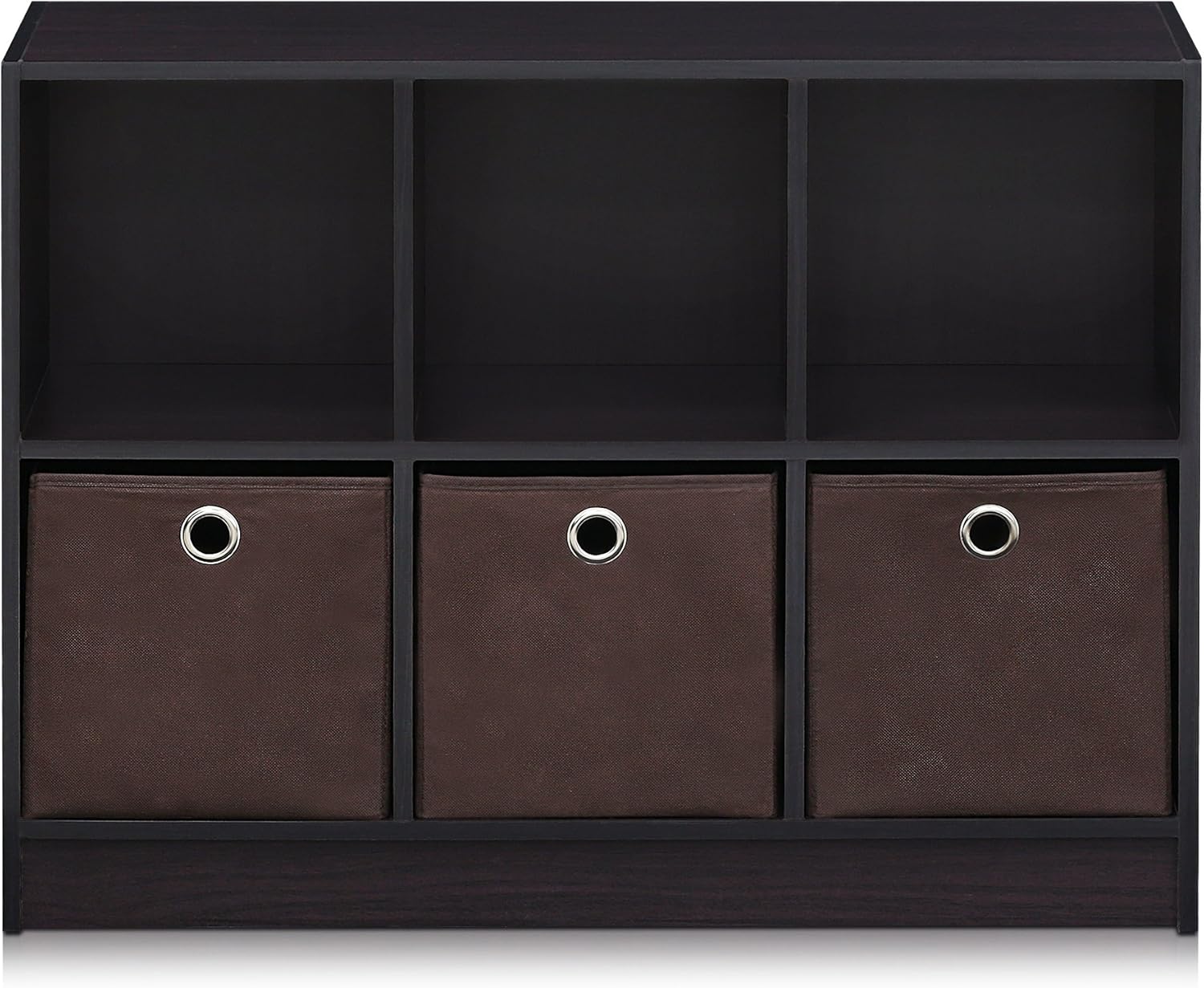 3x2 Cube Storage Bookcase Organizer with Bins, French Oak Grey/Black