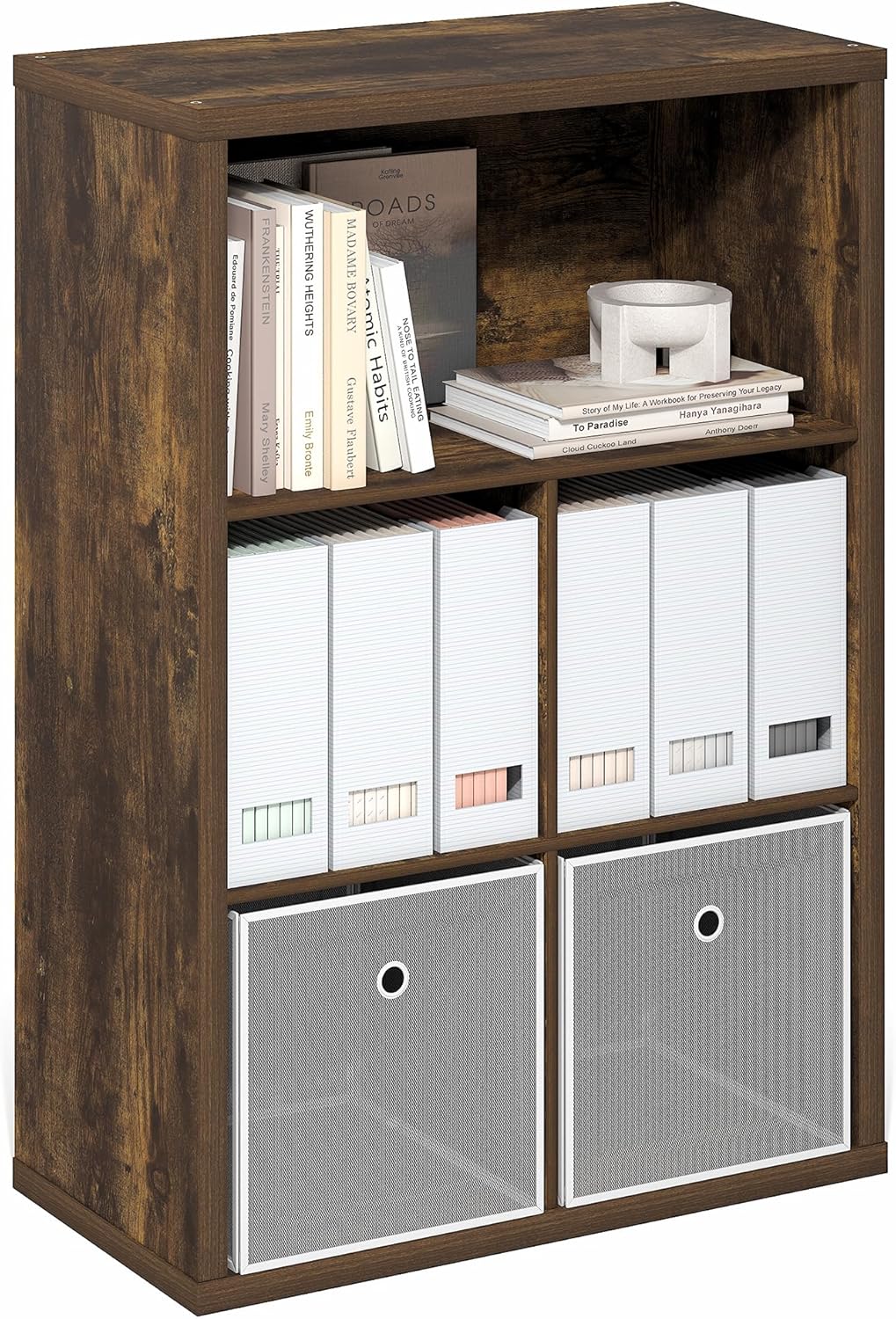 5-Cube Closed Back Bookshelf, Extra Thick Frame, Dark Oak, Storage Organizer