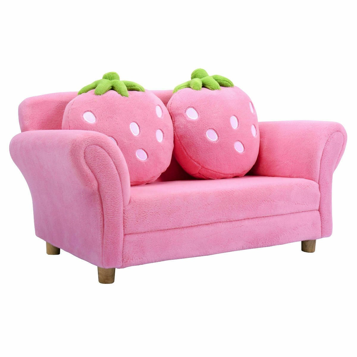 Children’s Sofa with 2 Strawberry Pillows, Double Armrest Seats