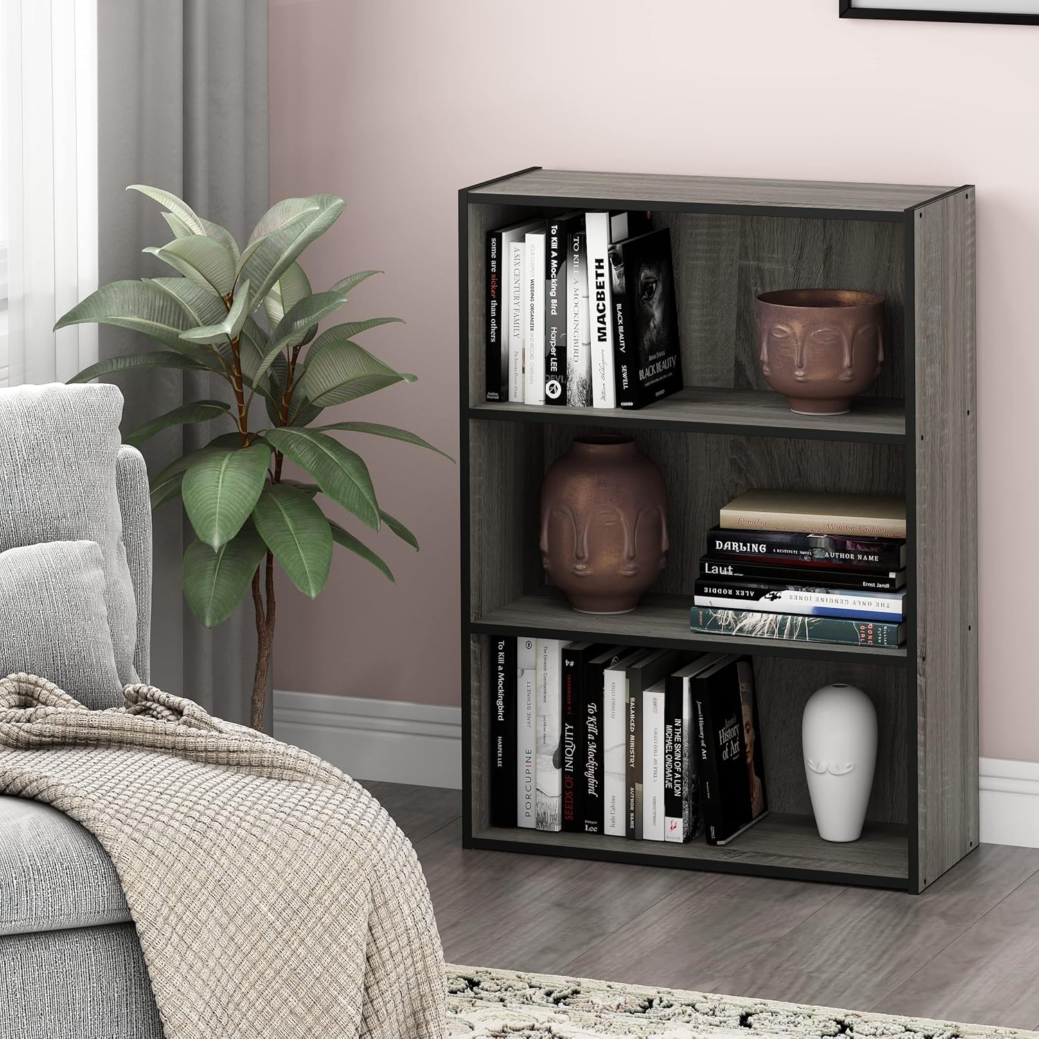 5-Cube Closed Back Bookshelf, Extra Thick Frame, Dark Oak, Storage Organizer
