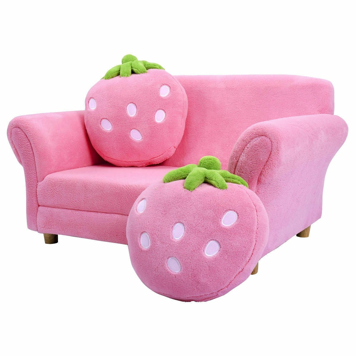 Children’s Sofa with 2 Strawberry Pillows, Double Armrest Seats