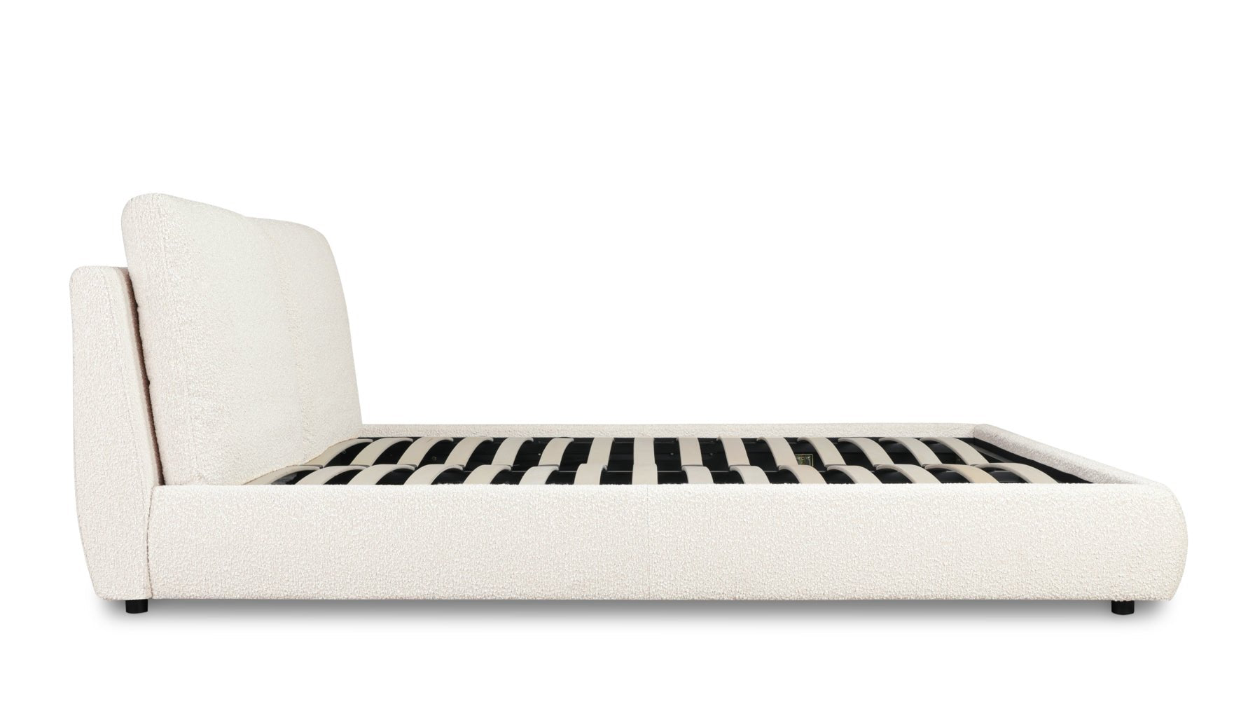 Queen Storage Bed, Cream Bouclé Upholstery
