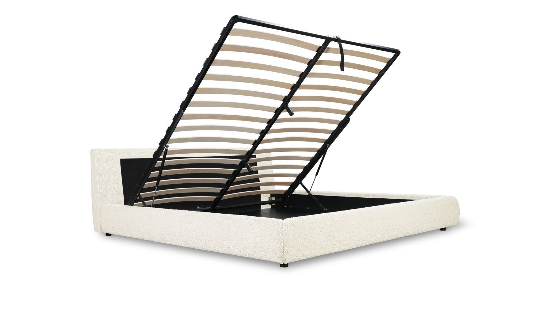 Queen Storage Bed, Cream Bouclé Upholstery