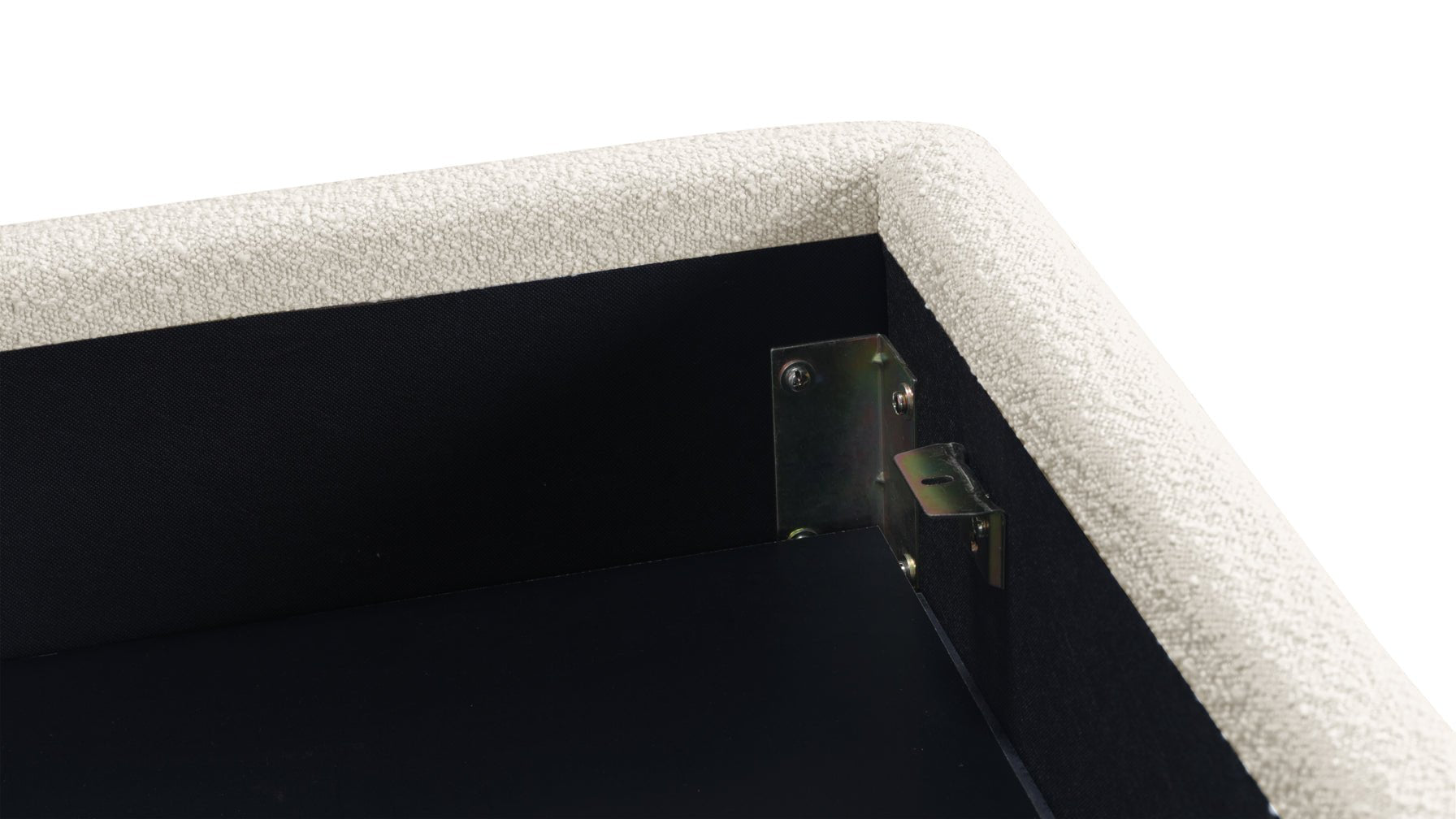 Queen Storage Bed, Cream Bouclé Upholstery