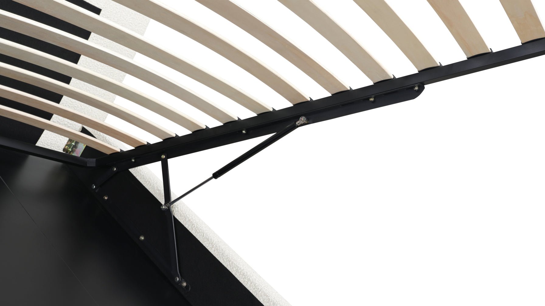 Queen Storage Bed, Cream Bouclé Upholstery