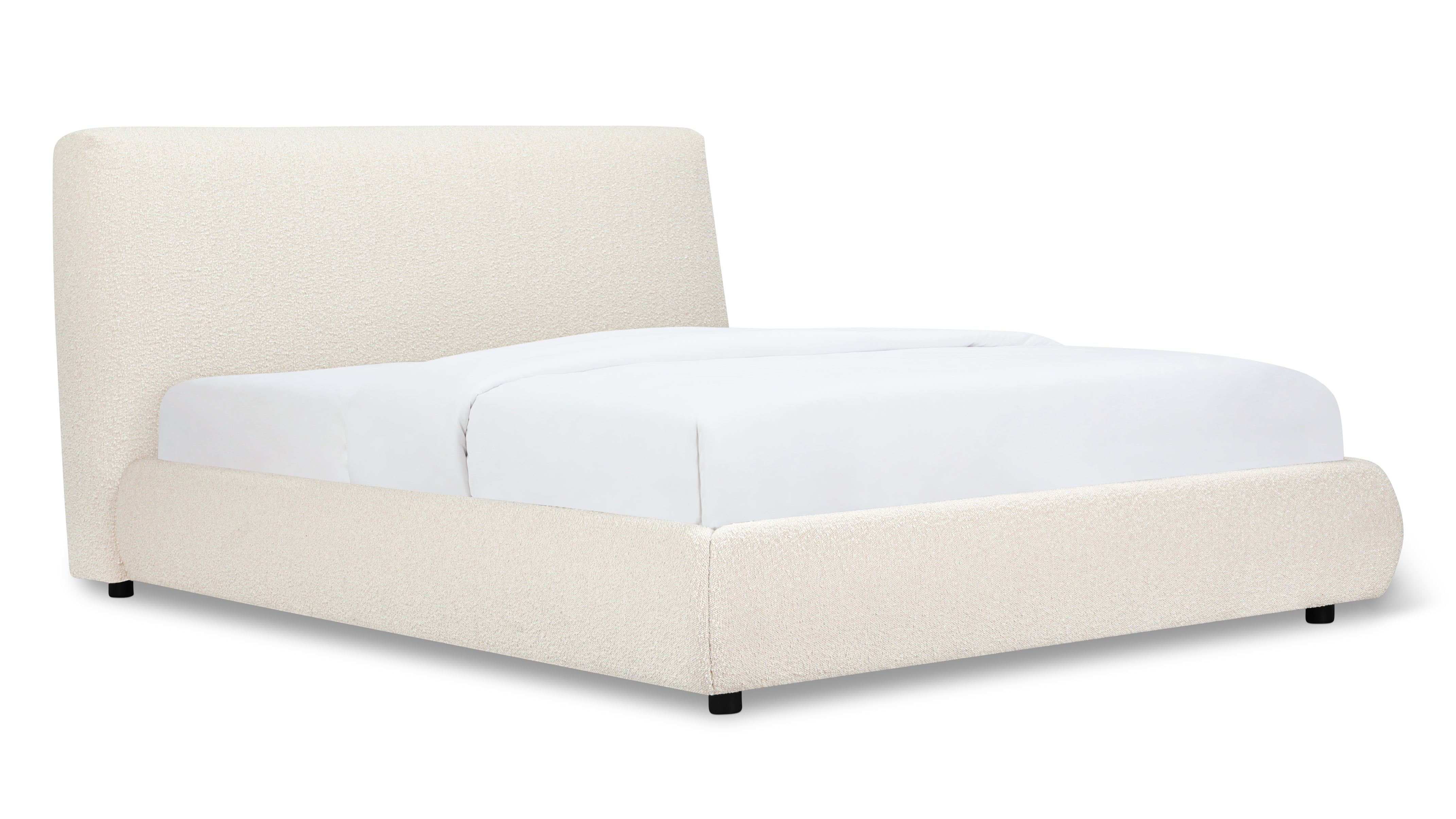 Full Storage Bed, Cream Bouclé, Space-Saving Design