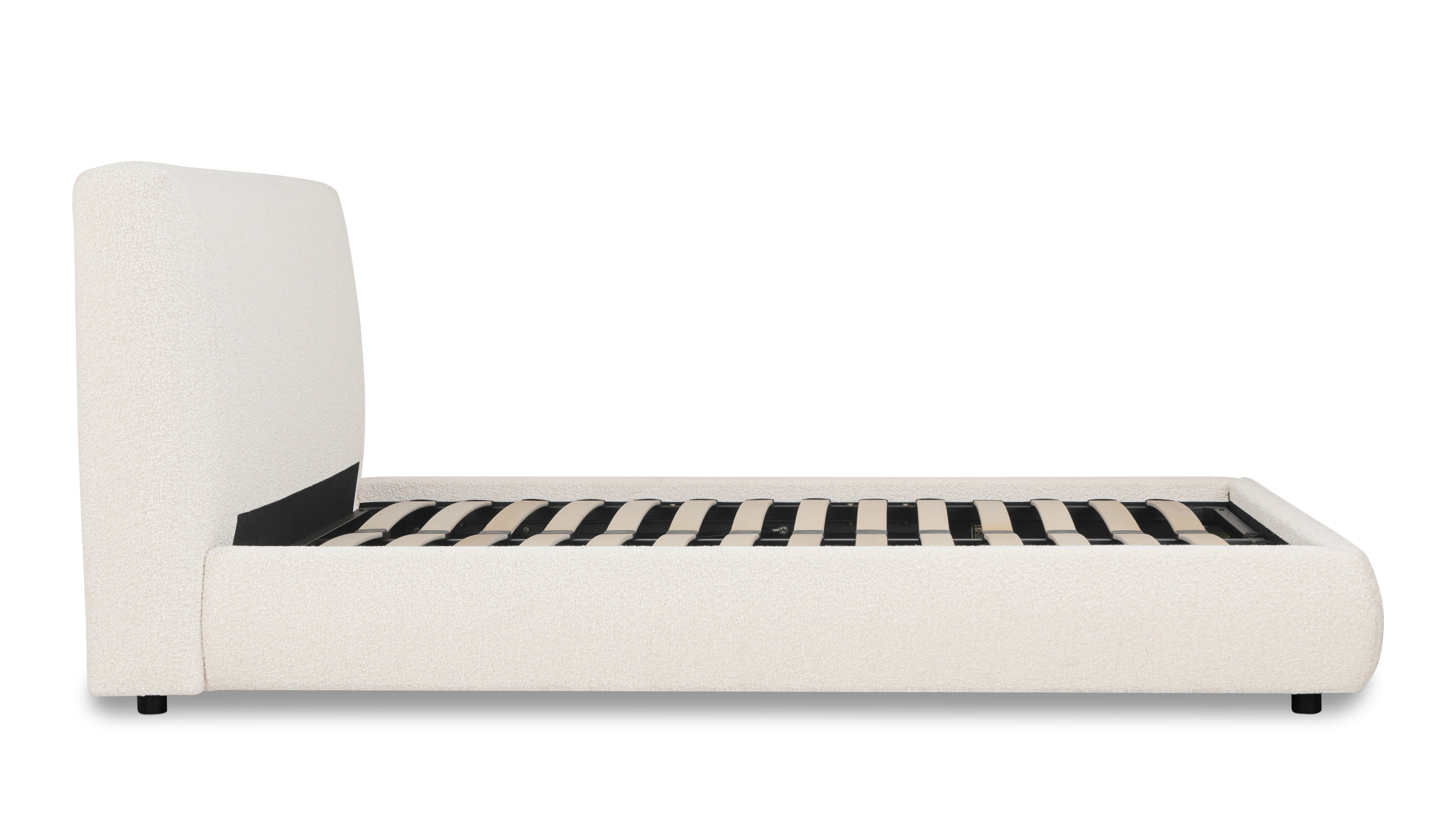 Full Storage Bed, Cream Bouclé, Space-Saving Design