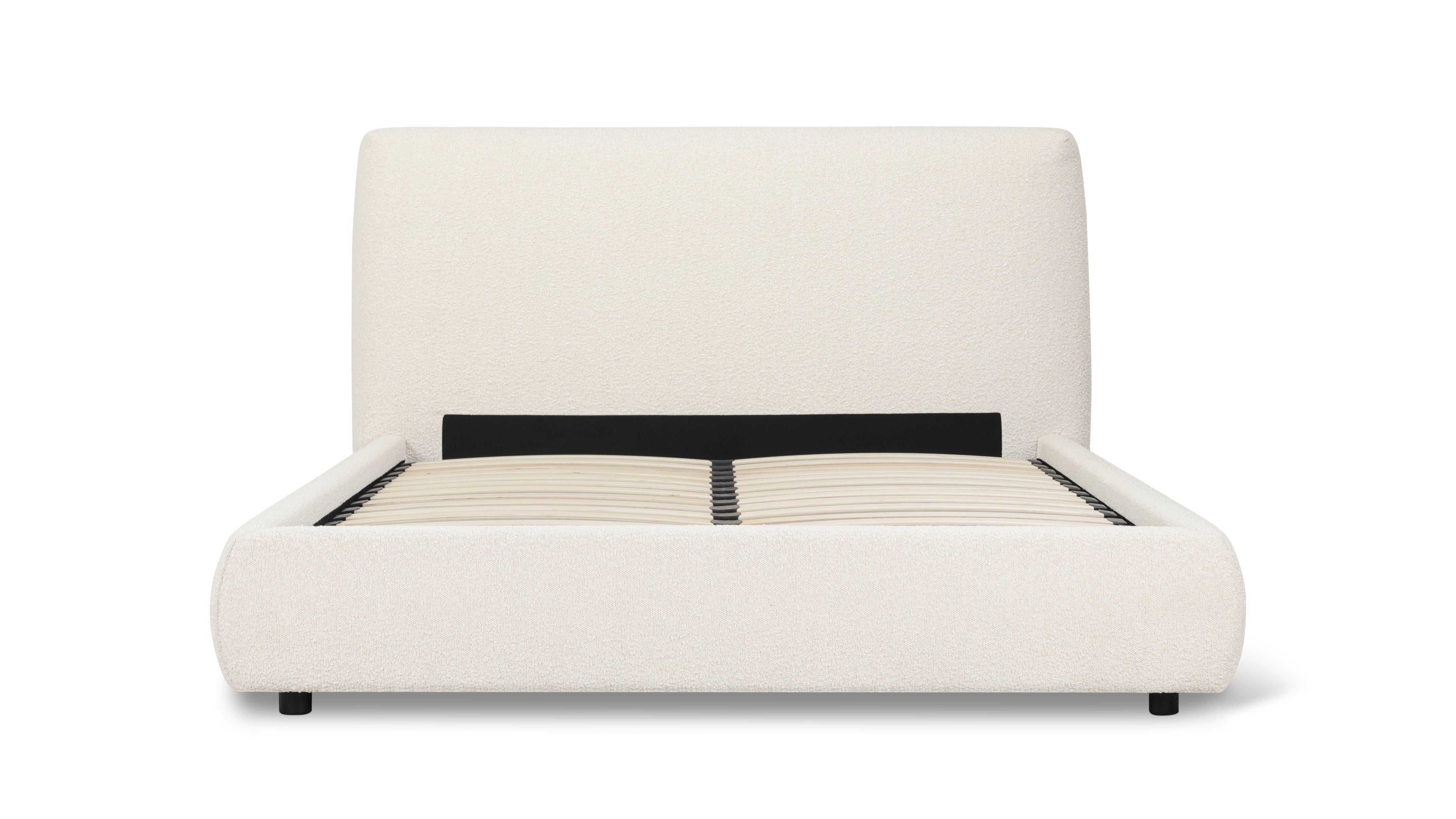 Full Storage Bed, Cream Bouclé, Space-Saving Design