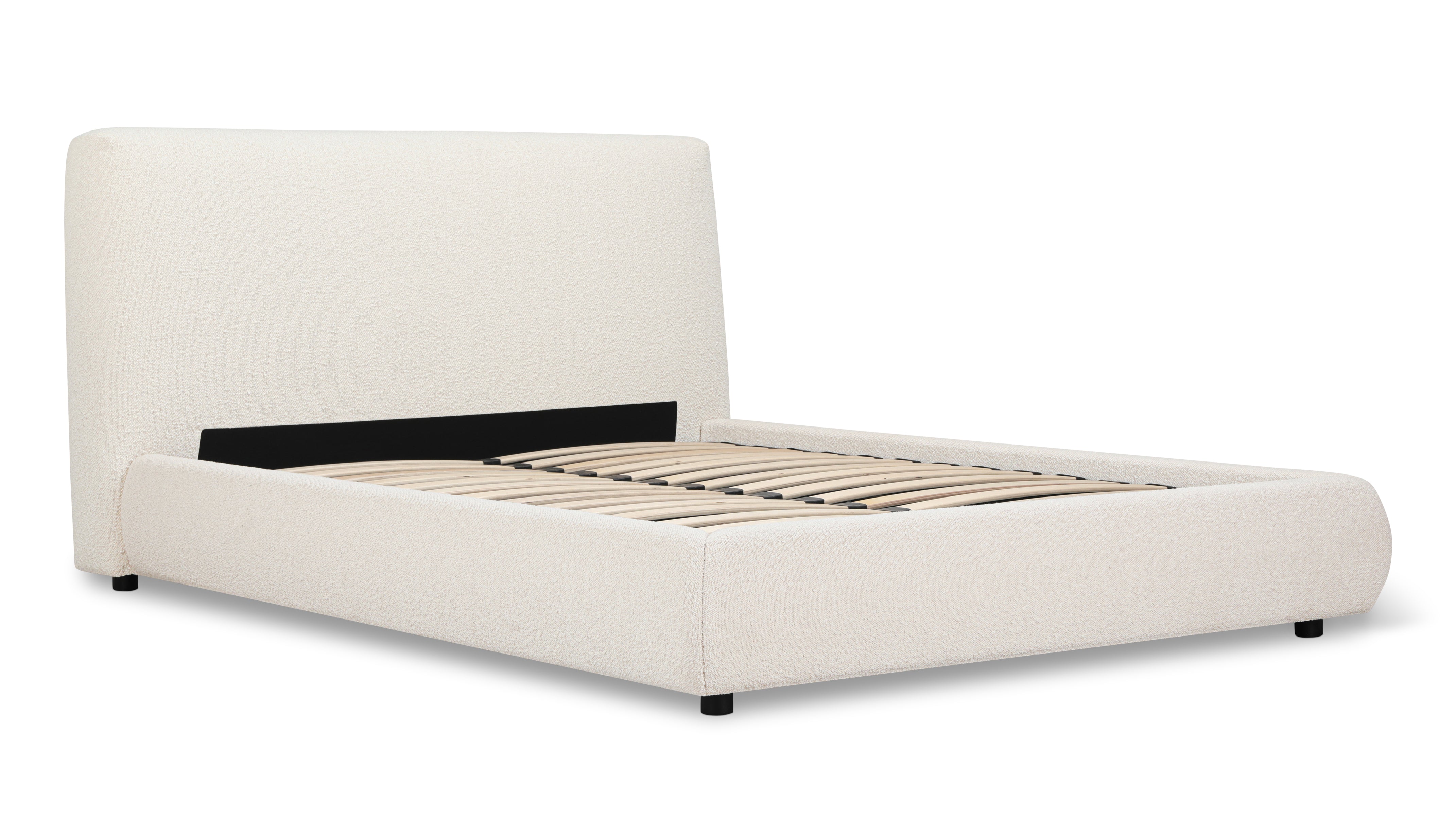 Full Storage Bed, Cream Bouclé, Space-Saving Design