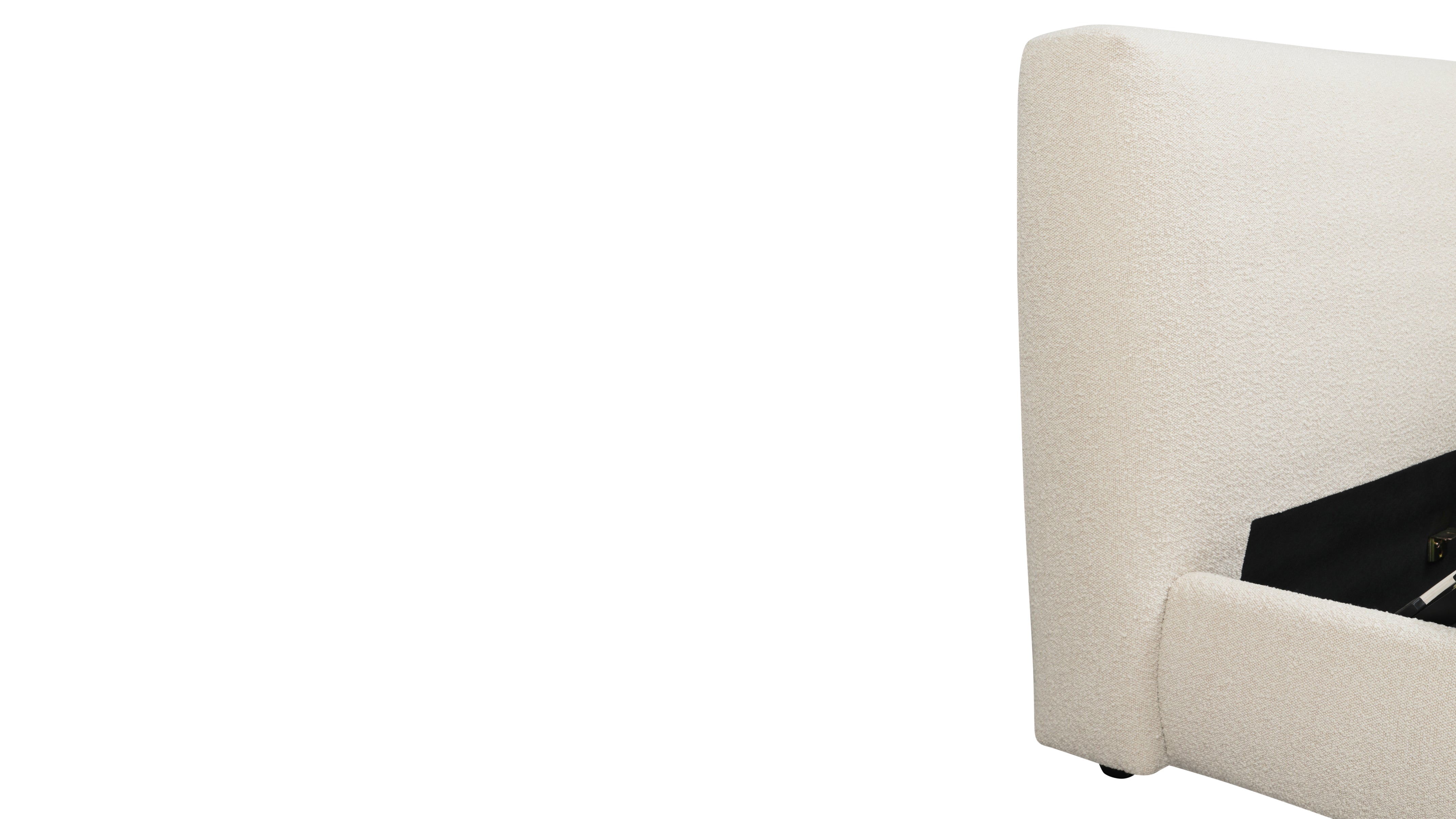Full Storage Bed, Cream Bouclé, Space-Saving Design