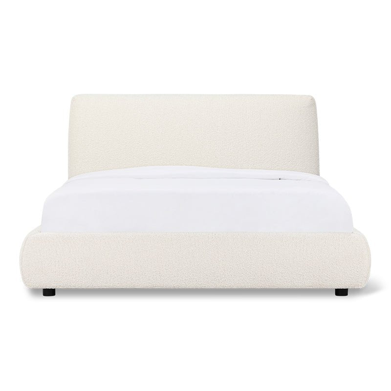 Full Storage Bed, Cream Bouclé, Space-Saving Design