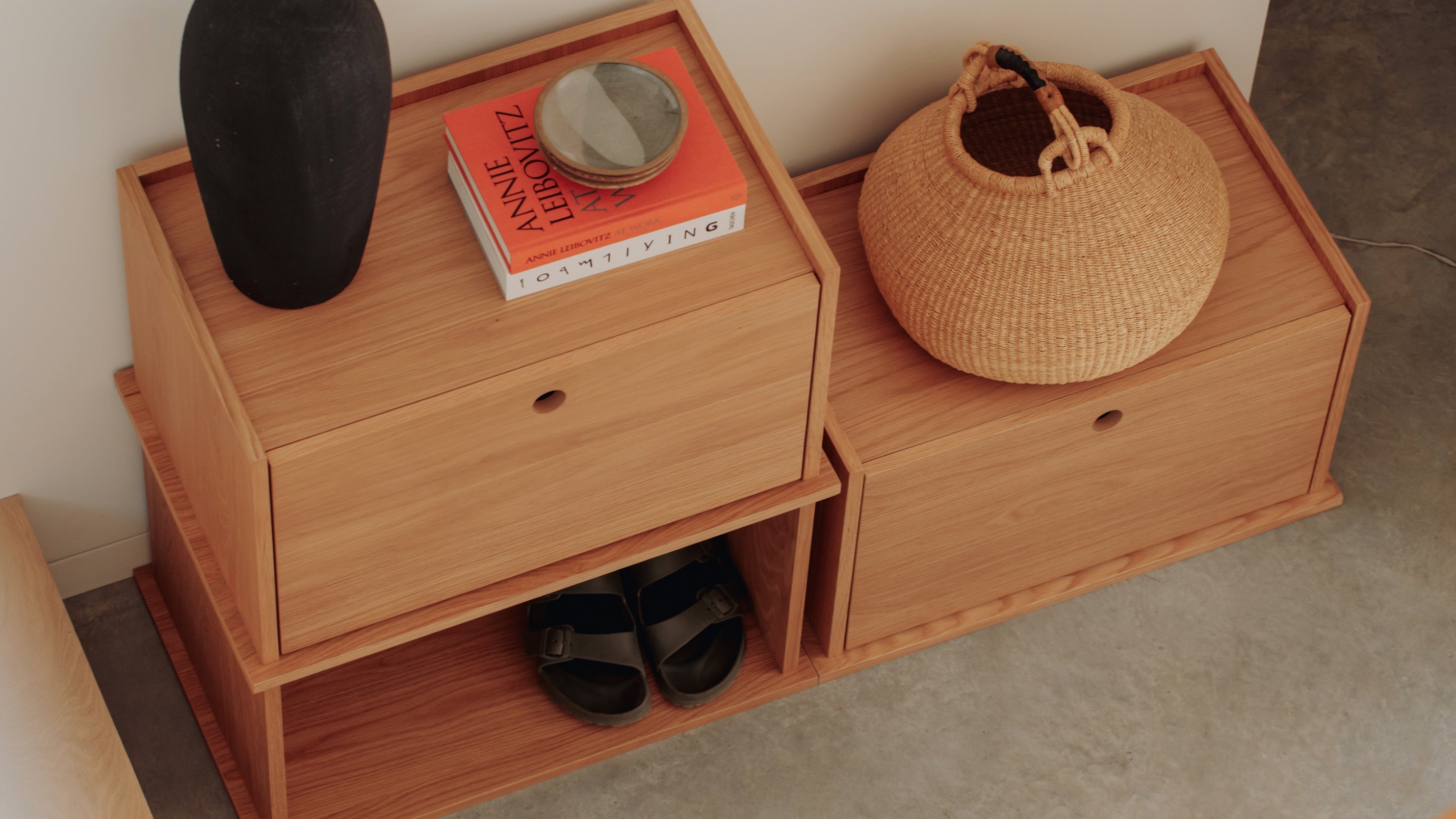 White Oak 4-Piece Storage System, Open and Closed Shelves