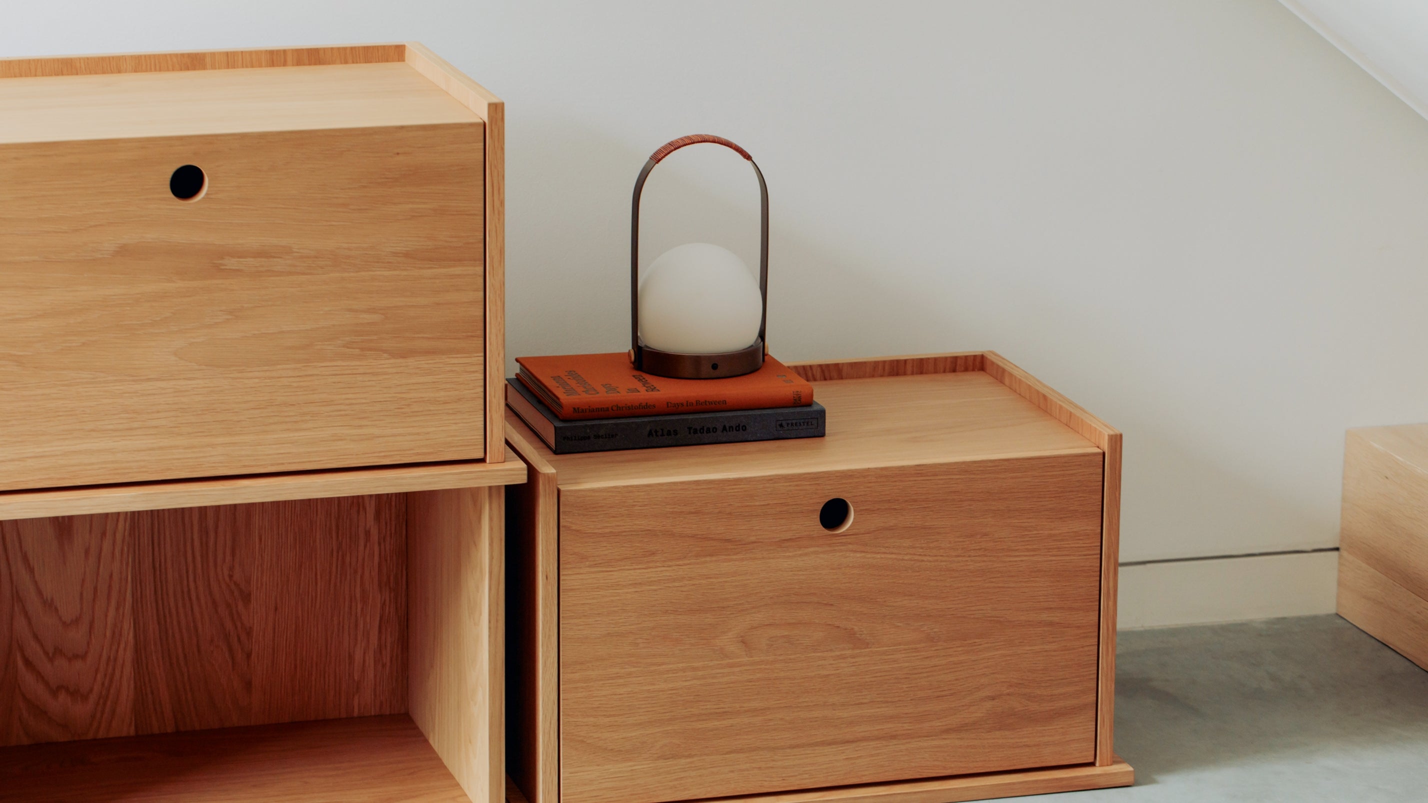 White Oak 4-Piece Storage System, Open and Closed Shelves