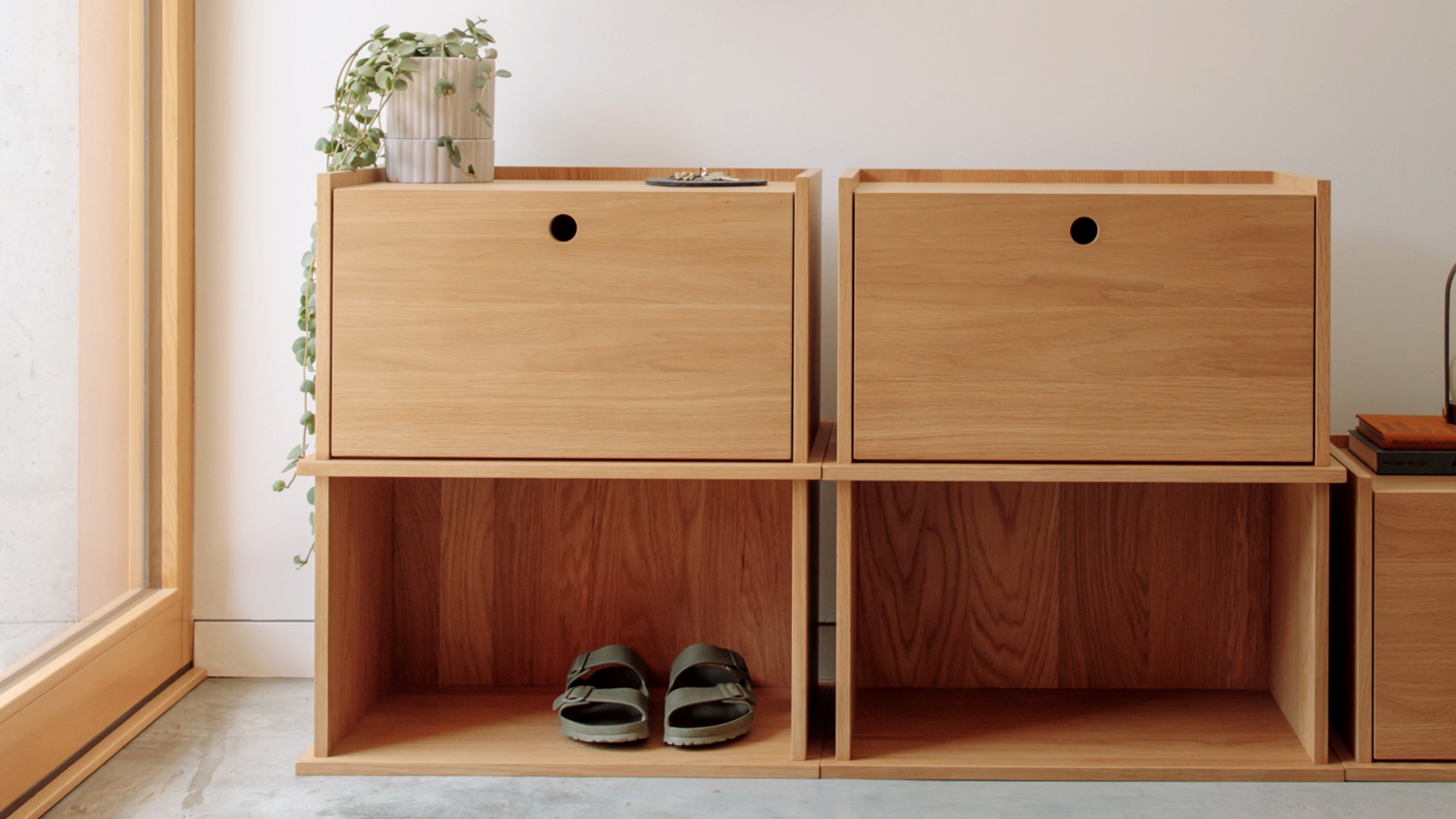 White Oak 4-Piece Storage System, Open and Closed Shelves