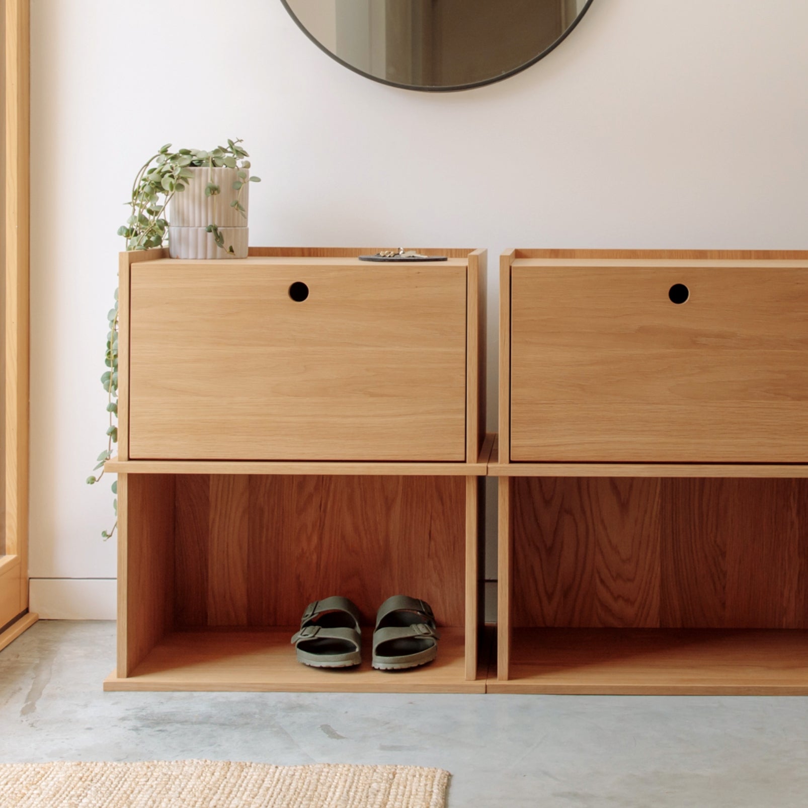 White Oak 4-Piece Storage System, Open and Closed Shelves