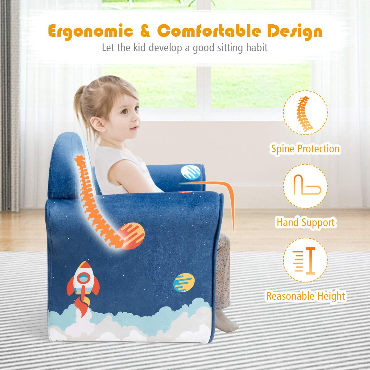 Kids Armrest Sofa with Pattern, Sturdy Wood Frame, Toddler Chair for Boys & Girls