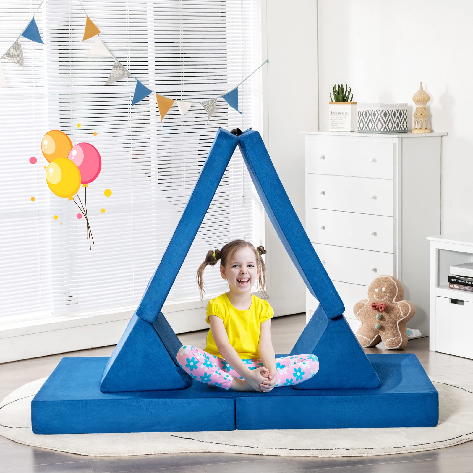 4-Piece Modular Convertible Kids Sofa Playset with Folding Mats and Pillows