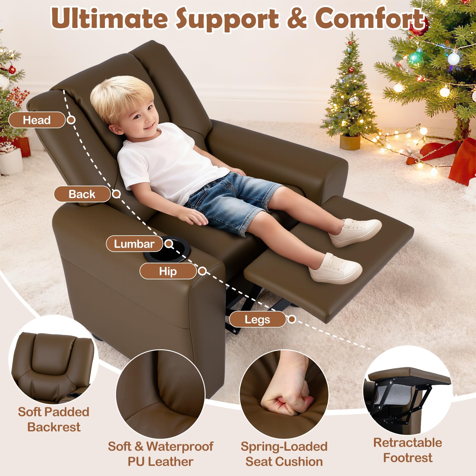 Kids Recliner Chair with Cup Holder, Comfortable Lounge Seat